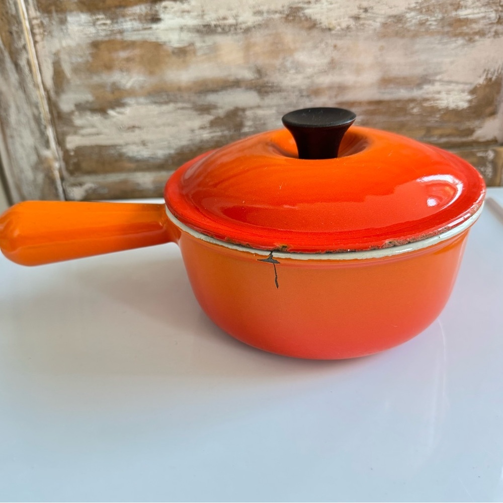 Vintage Le Creuset Enamel Cast Iron Saucepot and Lid Size 16 Made in France